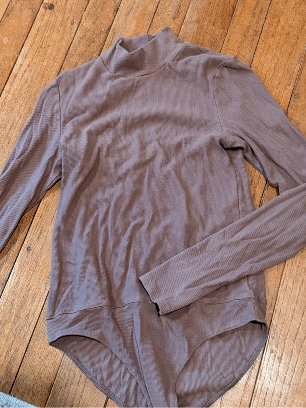 She + Sky Ribbed Mock Neck Long Sleeve Bodysuit - Taupe